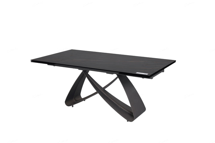 Serenti 180-260cm Italian Black/Gold Ceramic Marble Side Extending Dining Table - Belmont Interiors