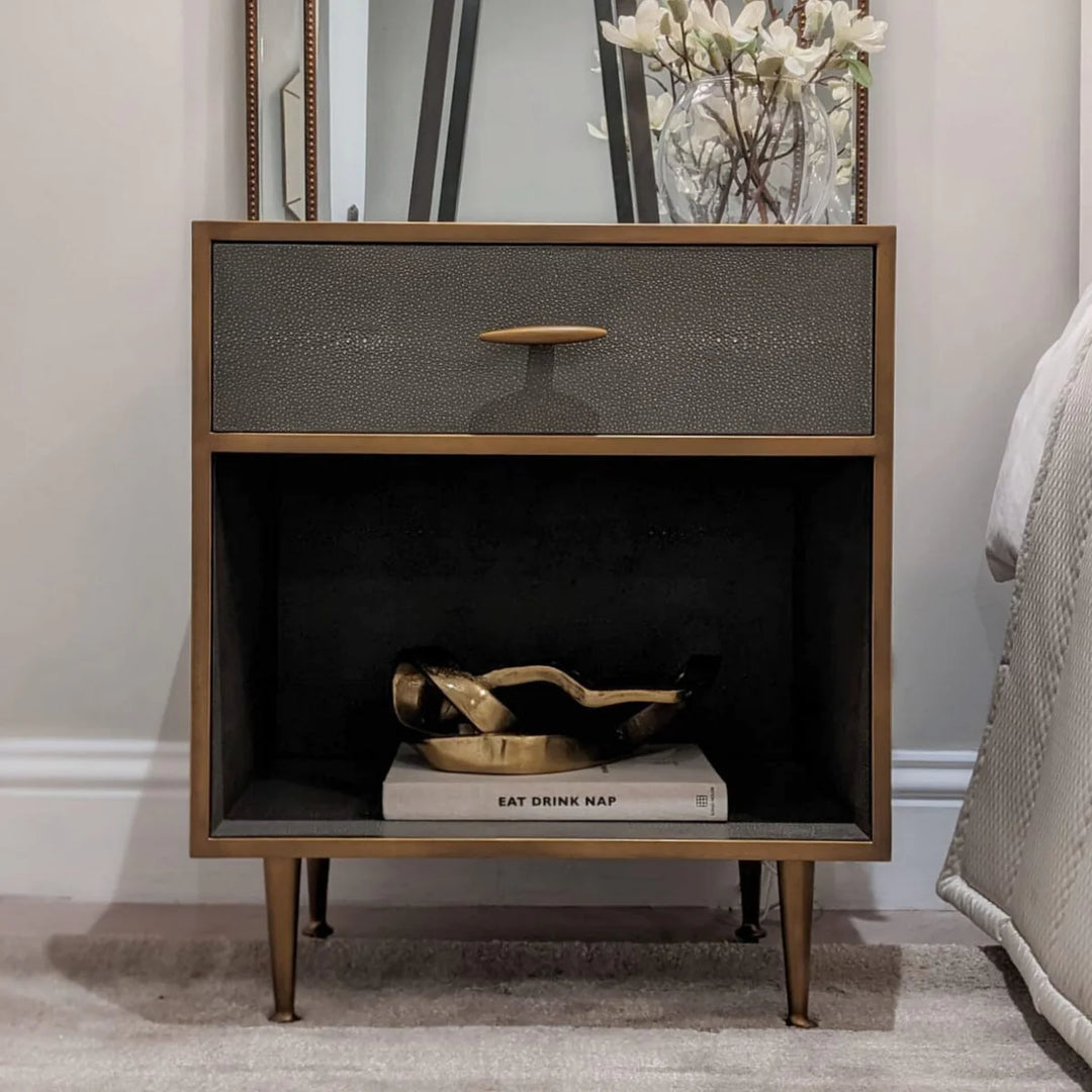 DI Designs Hampton Bedside Table - Grey Shagreen - Belmont Interiors