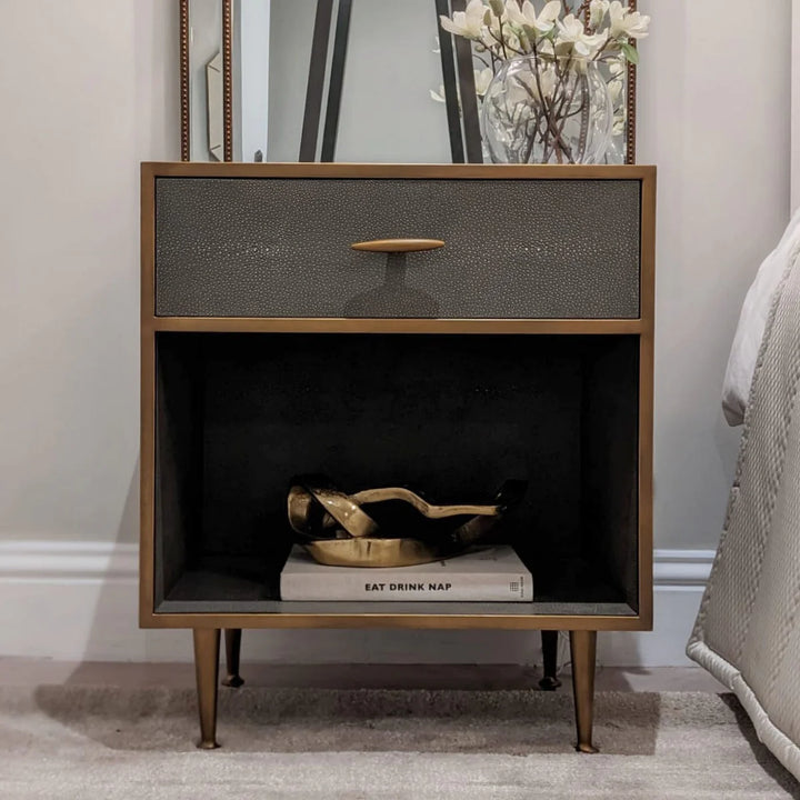 DI Designs Hampton Bedside Table - Grey Shagreen - Belmont Interiors