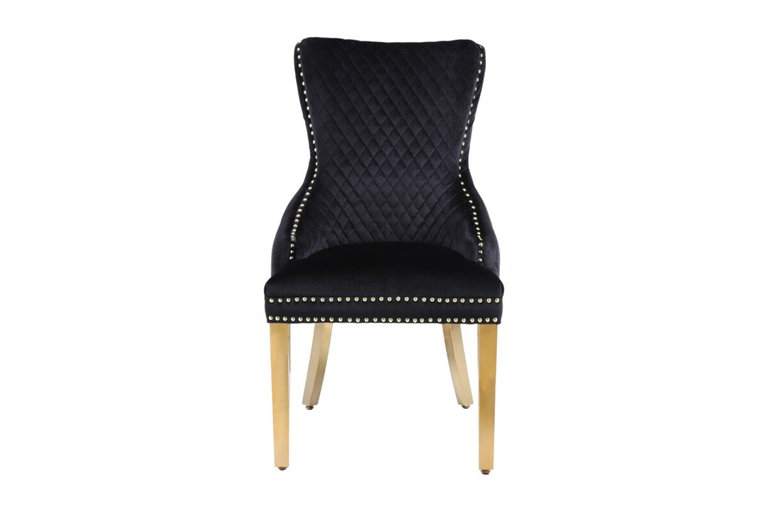 Victoria Gold Ring Knocker Quilted Tufted Plush Velvet Dining Chair Gold Legs - 2 Colours - Belmont Interiors