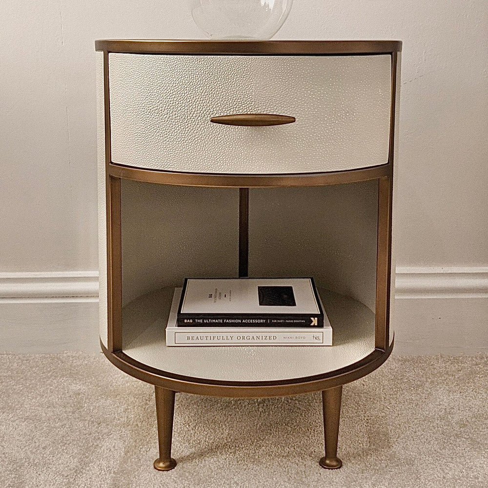 DI Designs Hampton Bedside Small Round - Ivory Shagreen - Belmont Interiors