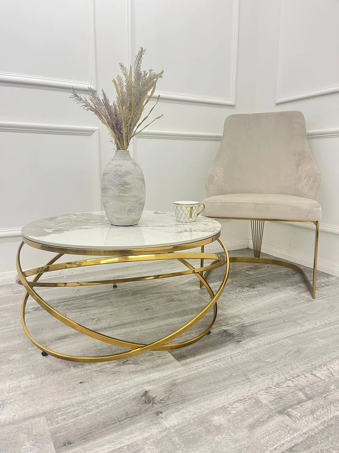 Spiro 80cm Round Gold Coffee Table - Belmont Interiors