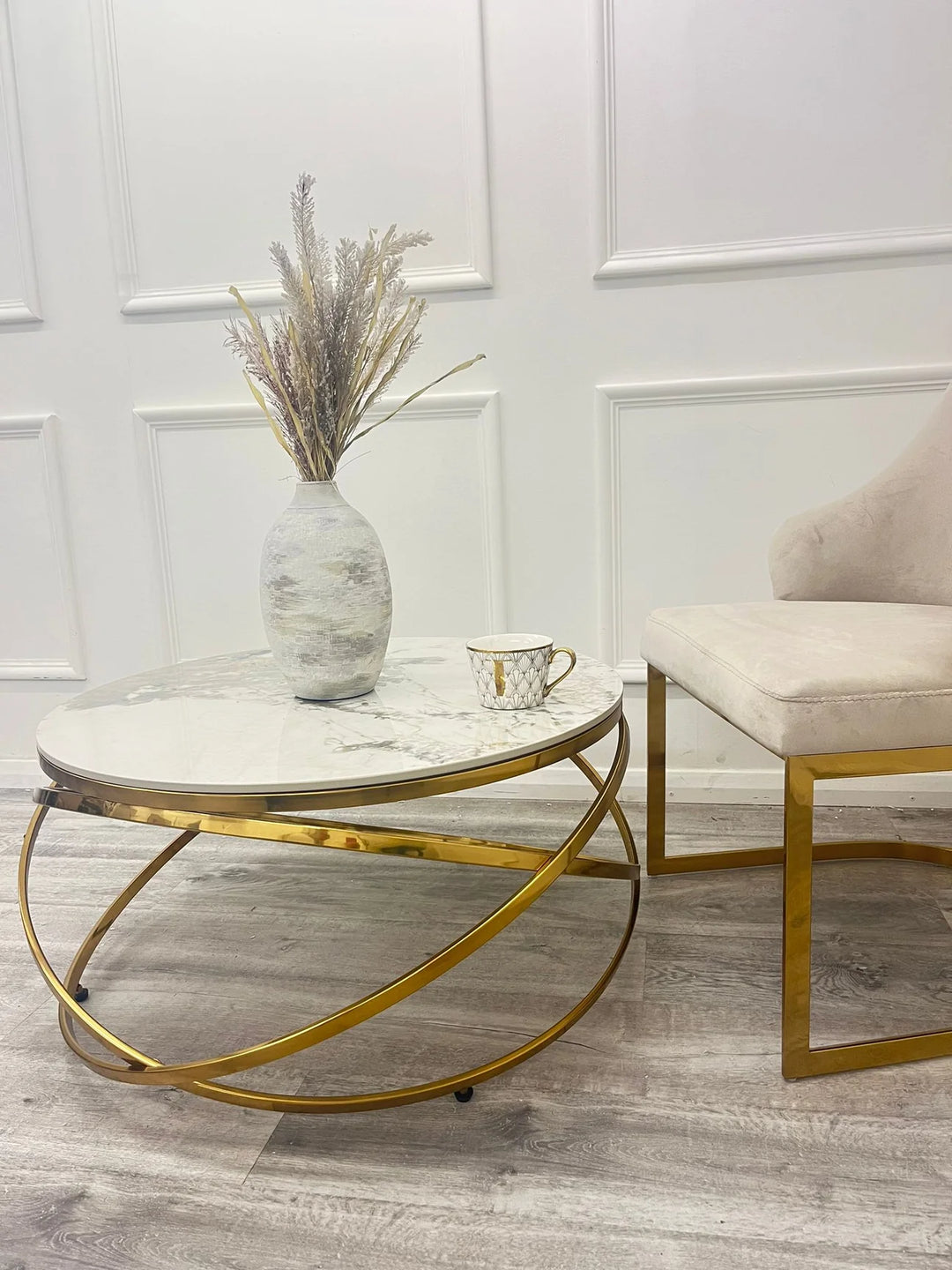 Spiro 80cm Round Gold Coffee Table - Belmont Interiors