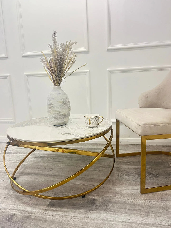 Spiro 80cm Round Gold Coffee Table - Belmont Interiors