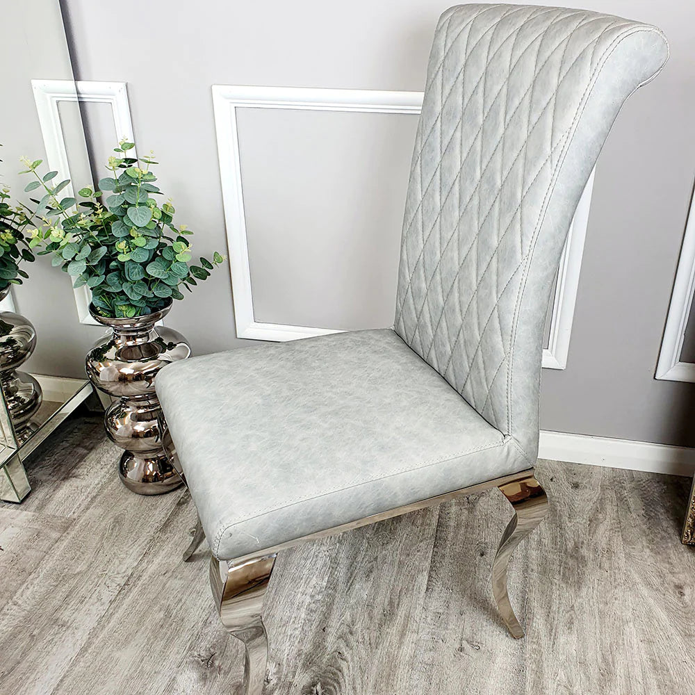 Nicole Light Grey Leather Cross Stitch Dining Chair - Belmont Interiors