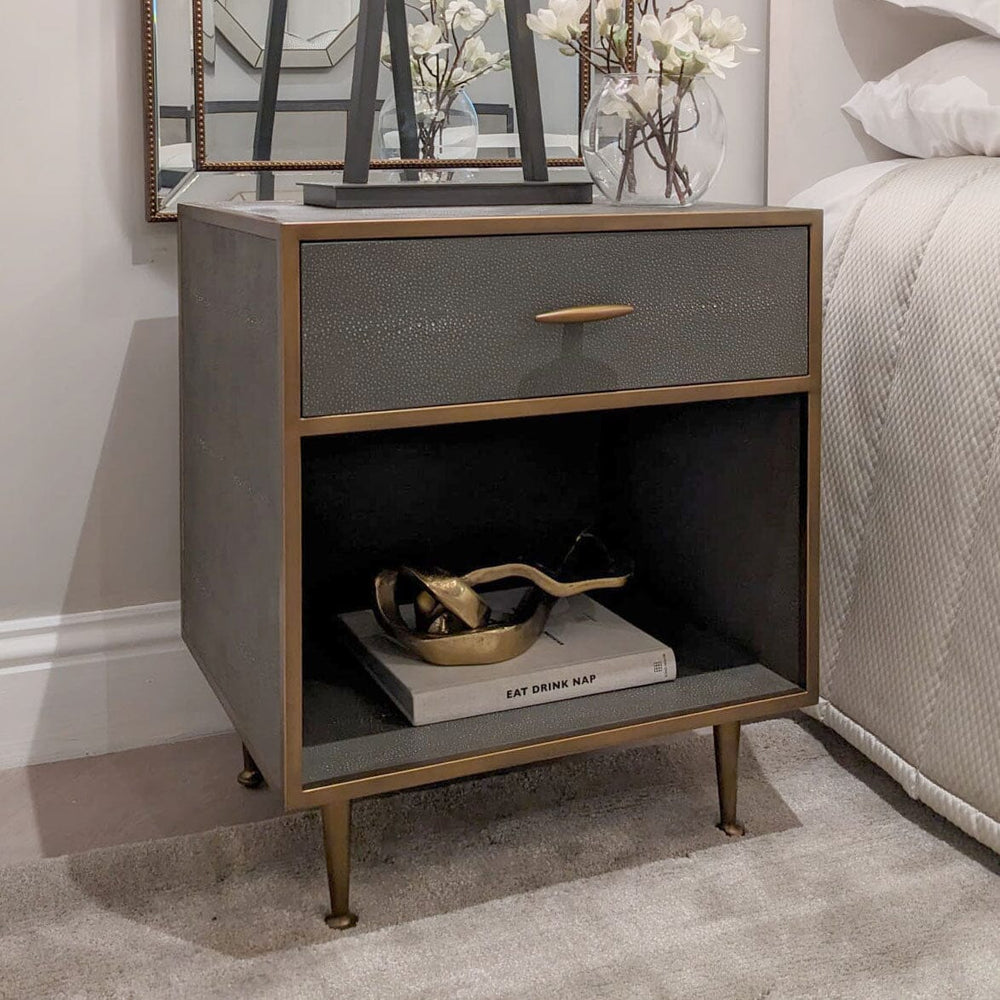 DI Designs Hampton Bedside Table - Grey Shagreen - Belmont Interiors