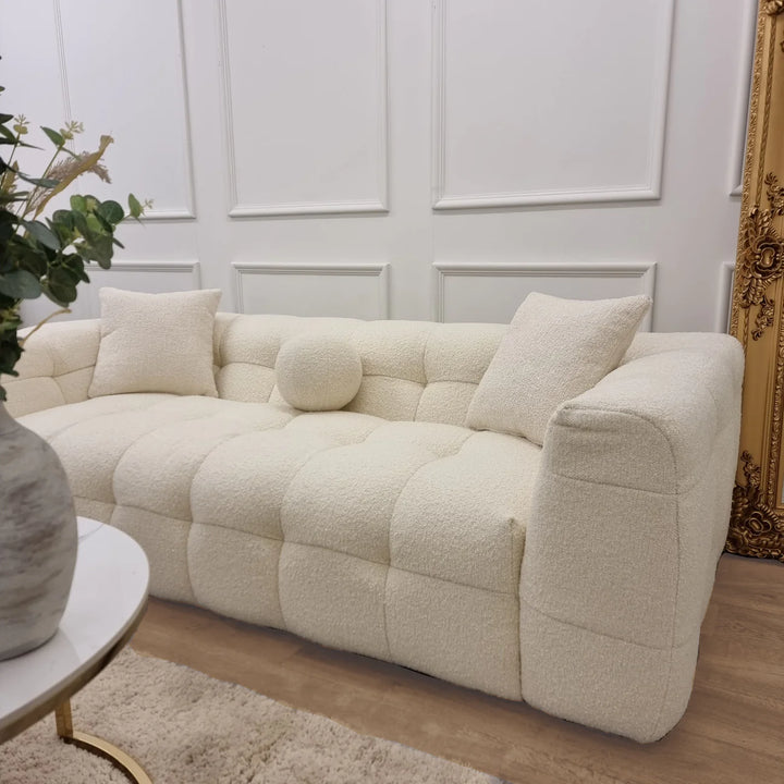 Boucle Square Bubble Sofa in Ivory-Sofas-ASR-Belmont Interiors