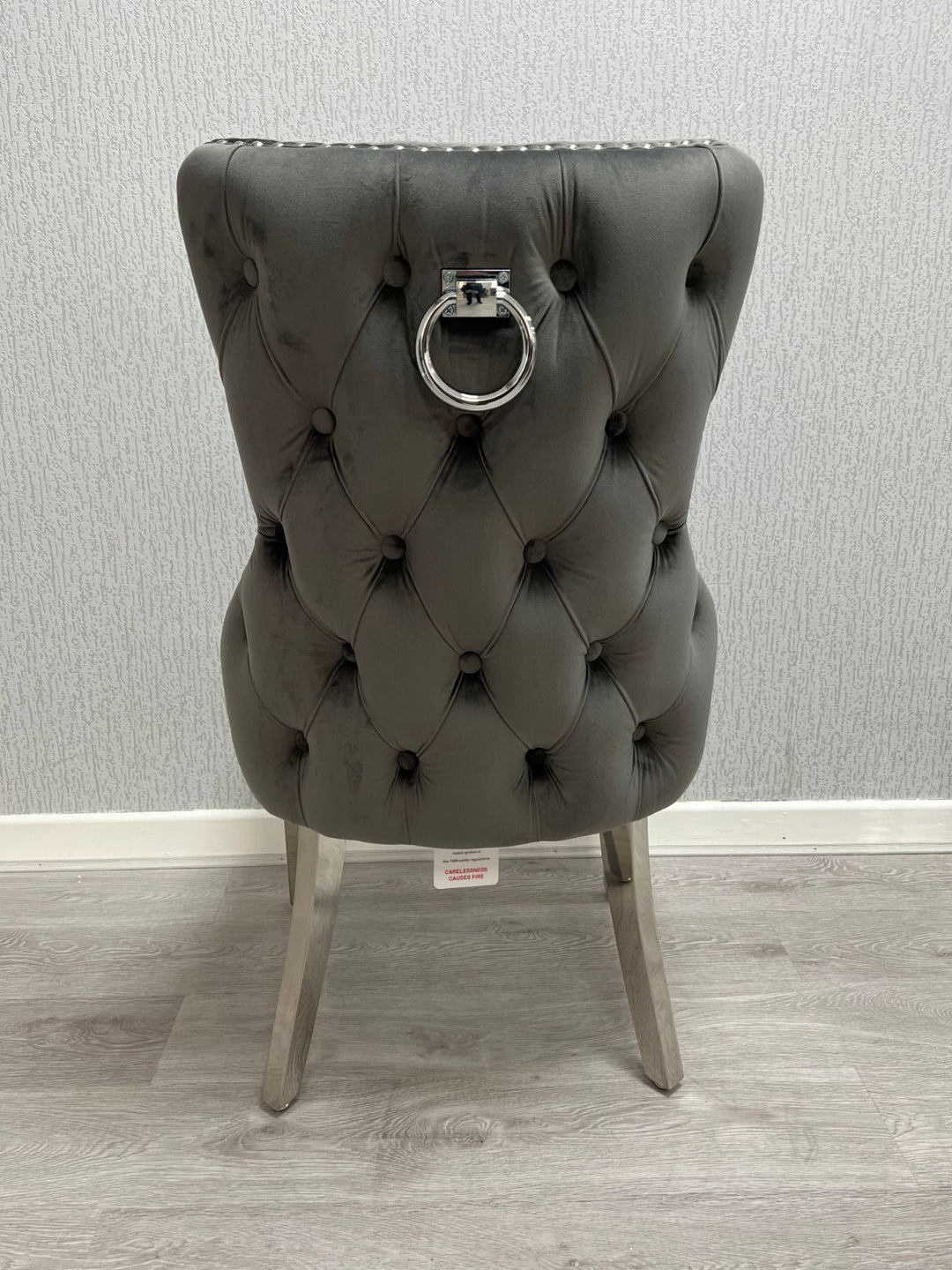 Victoria Dark Grey Ring Knocker Velvet Chair - Belmont Interiors