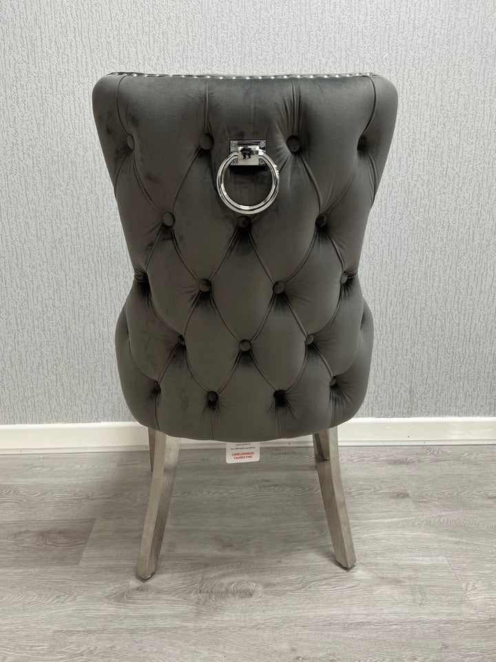 Victoria Dark Grey Ring Knocker Velvet Chair - Belmont Interiors