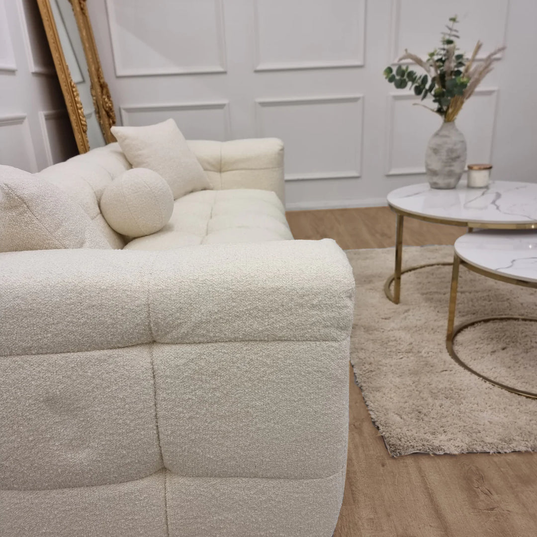 Boucle Square Bubble Sofa in Ivory-Sofas-ASR-Belmont Interiors