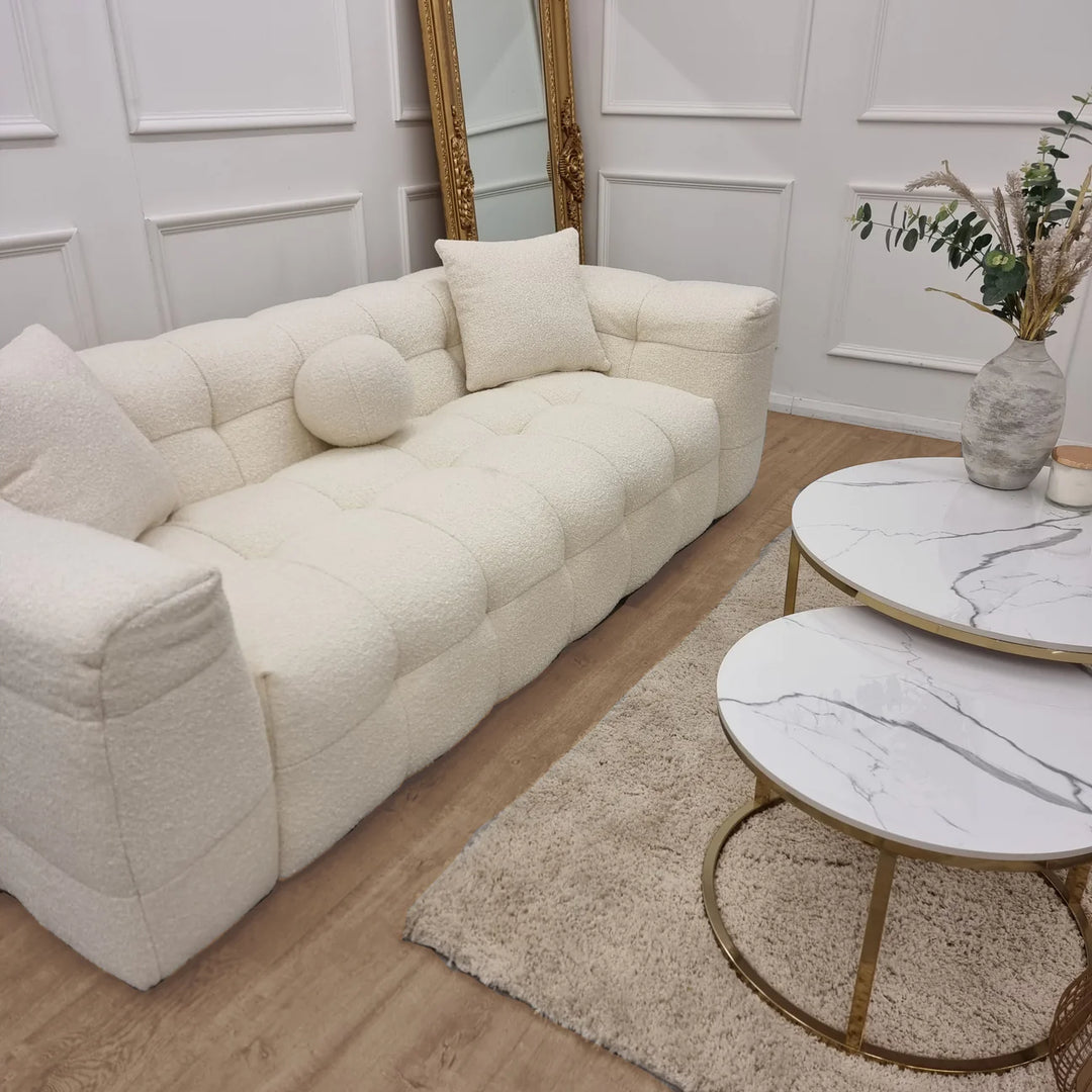 Boucle Square Bubble Sofa in Ivory-Sofas-ASR-Belmont Interiors