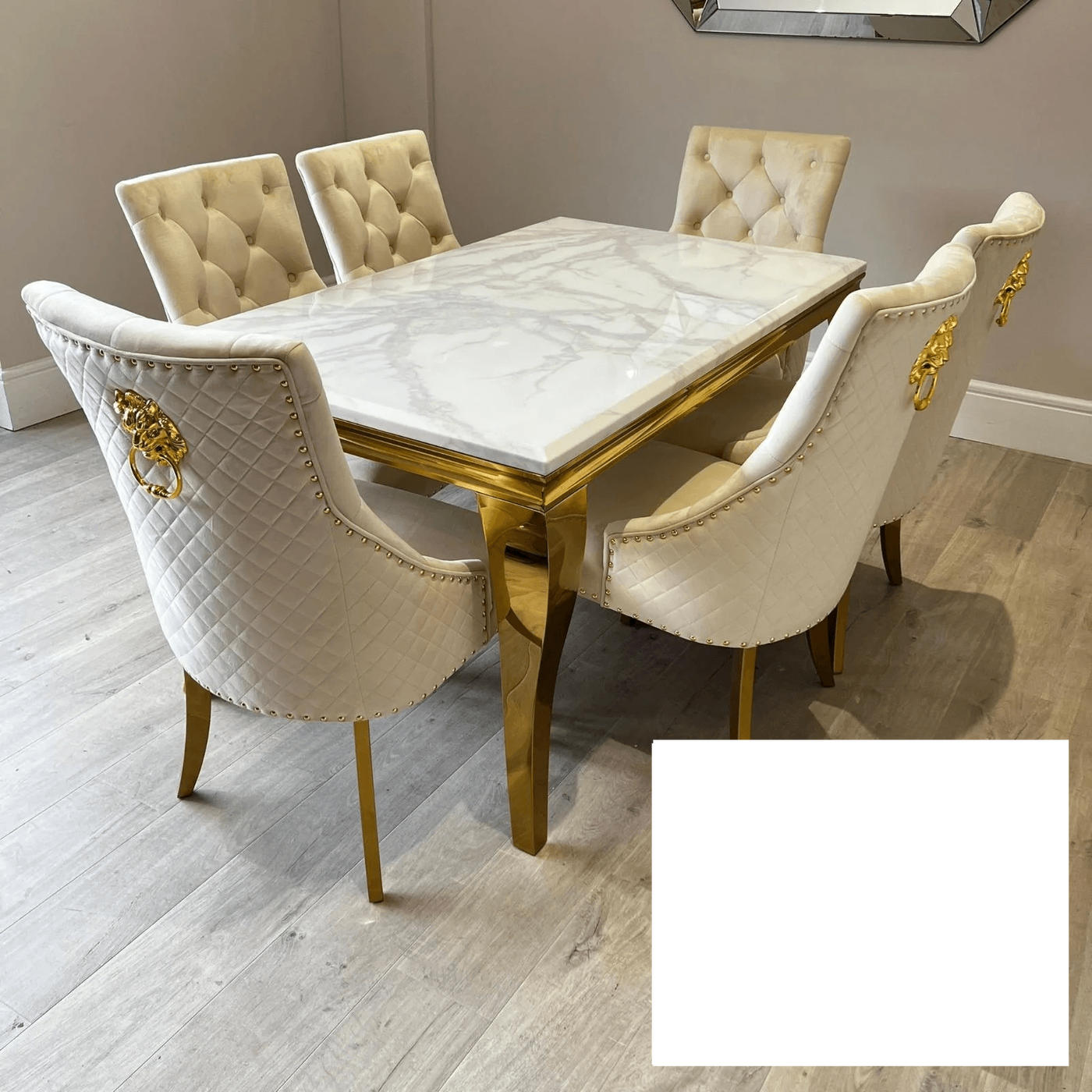 Louis Gold White Marble Dining Table With Cream Gold Lion