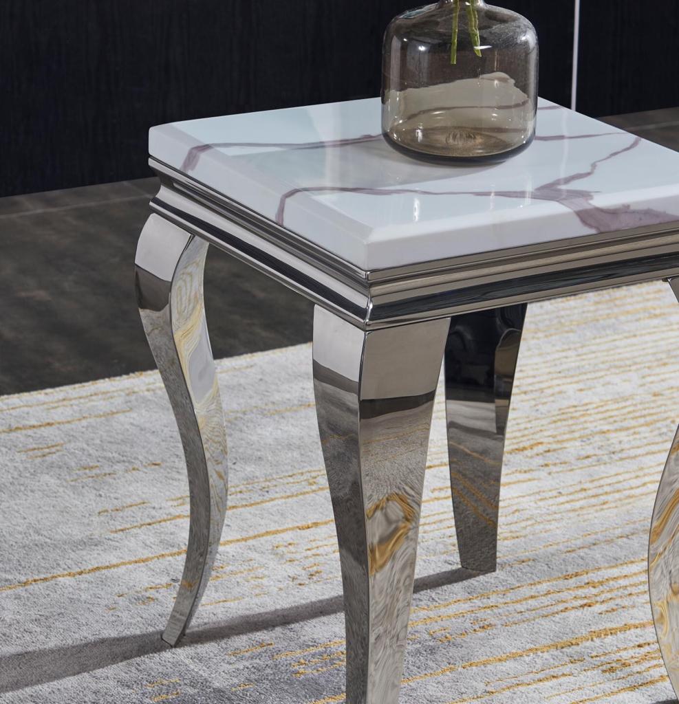 Louis White Marble Lamp Table - Belmont Interiors