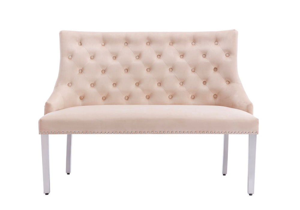 Majestic Lion Knocker Quilted High Back Mink Cream Plush Velvet 130cm Dining Bench - Belmont Interiors