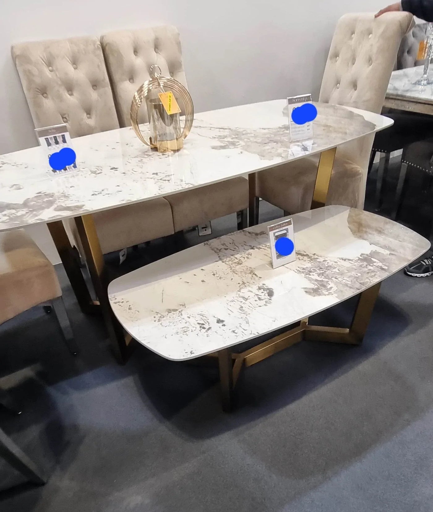 Cream stone sales dining table