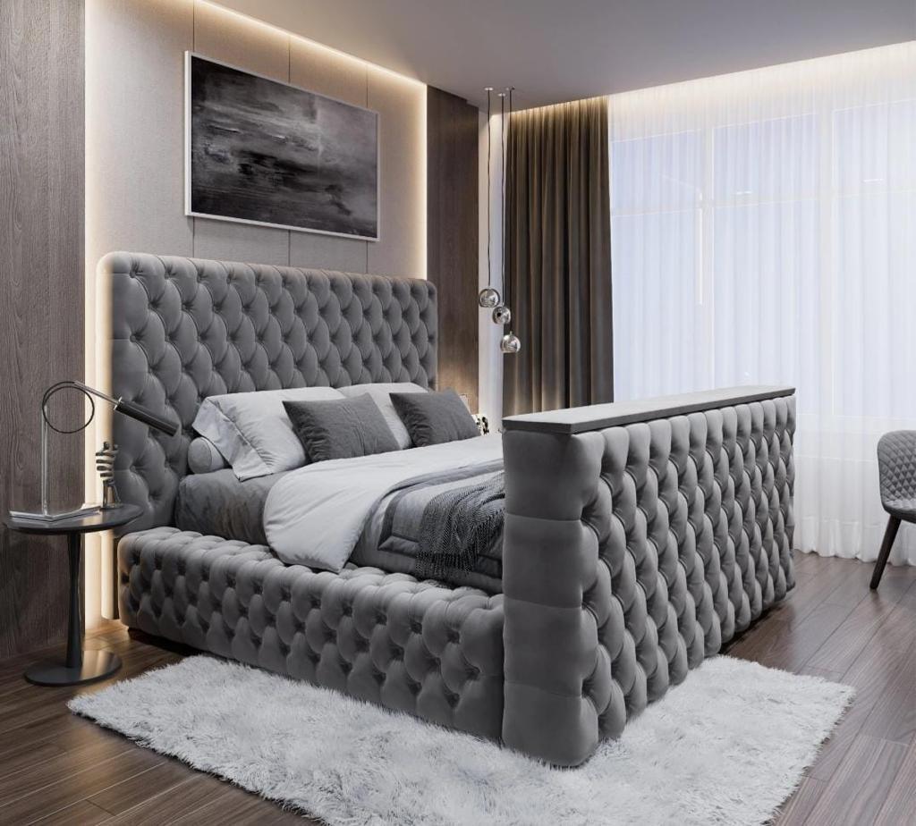 The Logan Upholstered Chesterfield Plush Velvet TV Bed Frame - Belmont Interiors
