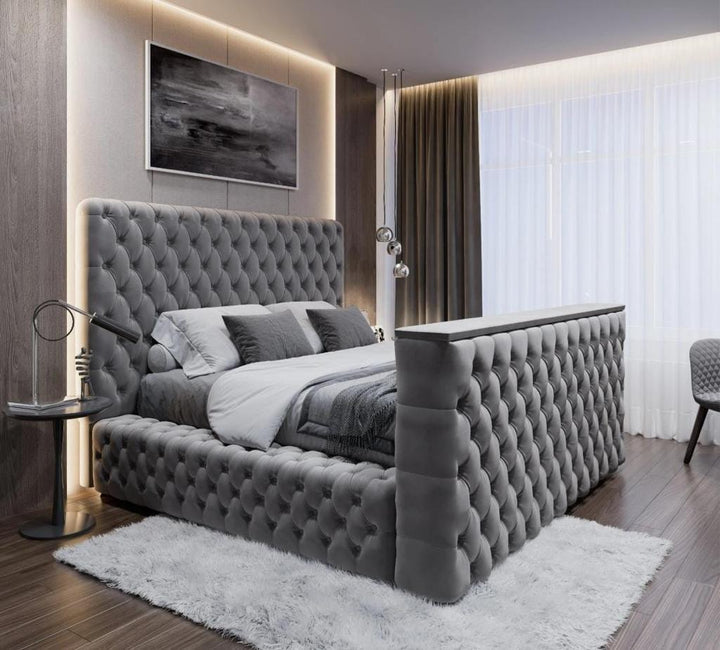 The Logan Upholstered Chesterfield Plush Velvet TV Bed Frame - Belmont Interiors