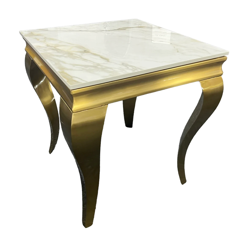 Louis Gold Ceramic Marble Lamp Side Table - Belmont Interiors