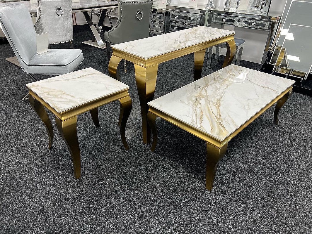 Louis Gold Ceramic Marble Lamp Side Table - Belmont Interiors