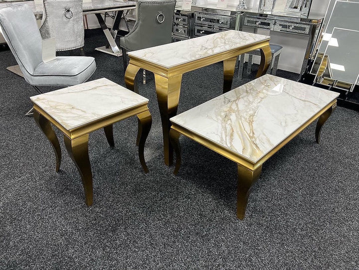 Louis Gold Ceramic Marble Lamp Side Table - Belmont Interiors