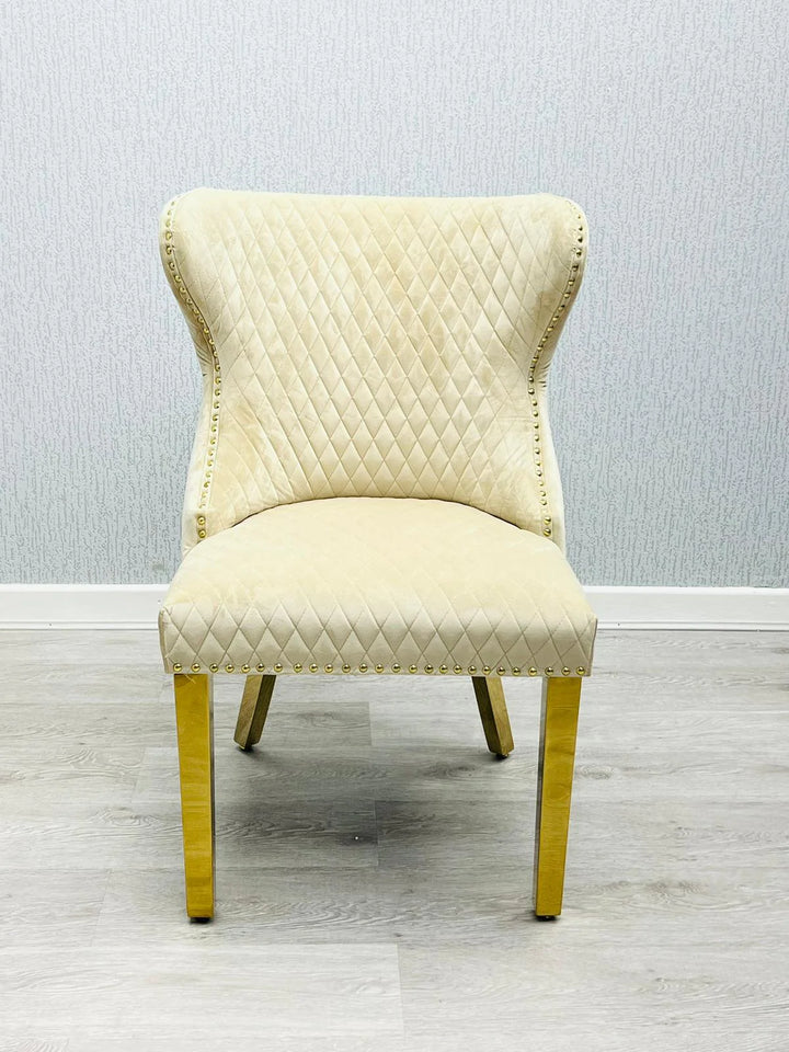 Victoria Gold Ring Cream Plush Velvet Dining Chair Gold Legs - Belmont Interiors