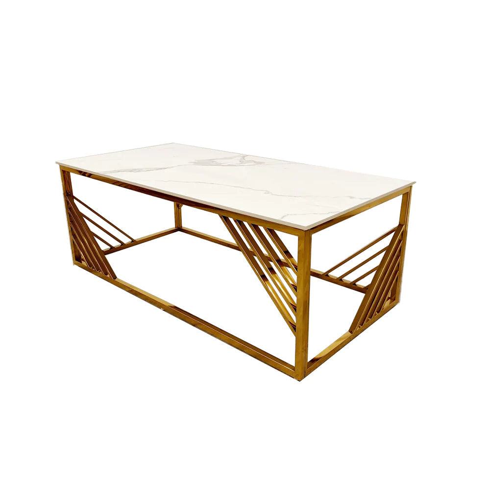 Azure Gold Coffee Table with Polar White Sintered Top - Belmont Interiors