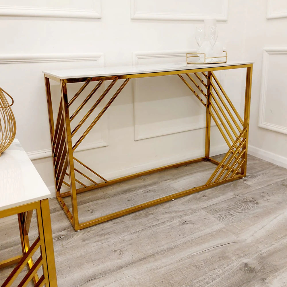 Azure Gold Console Table with Polar White Sintered Top - Belmont Interiors