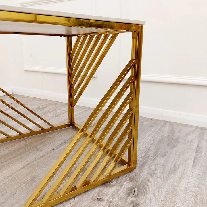 Azure Gold Lamp Side Table with Polar White Sintered Top - Belmont Interiors