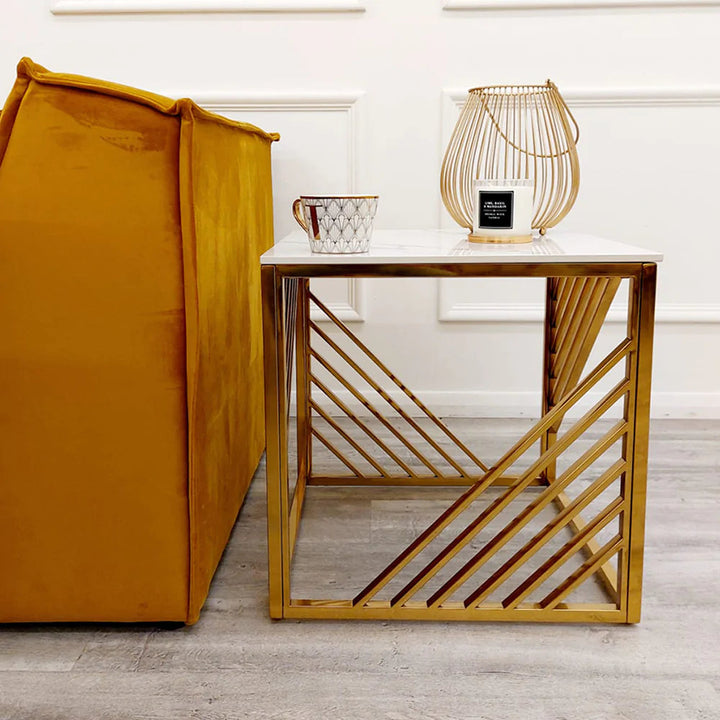 Azure Gold Lamp Side Table with Polar White Sintered Top - Belmont Interiors