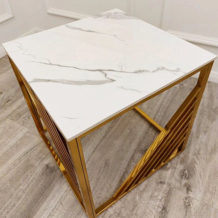Azure Gold Lamp Side Table with Polar White Sintered Top - Belmont Interiors