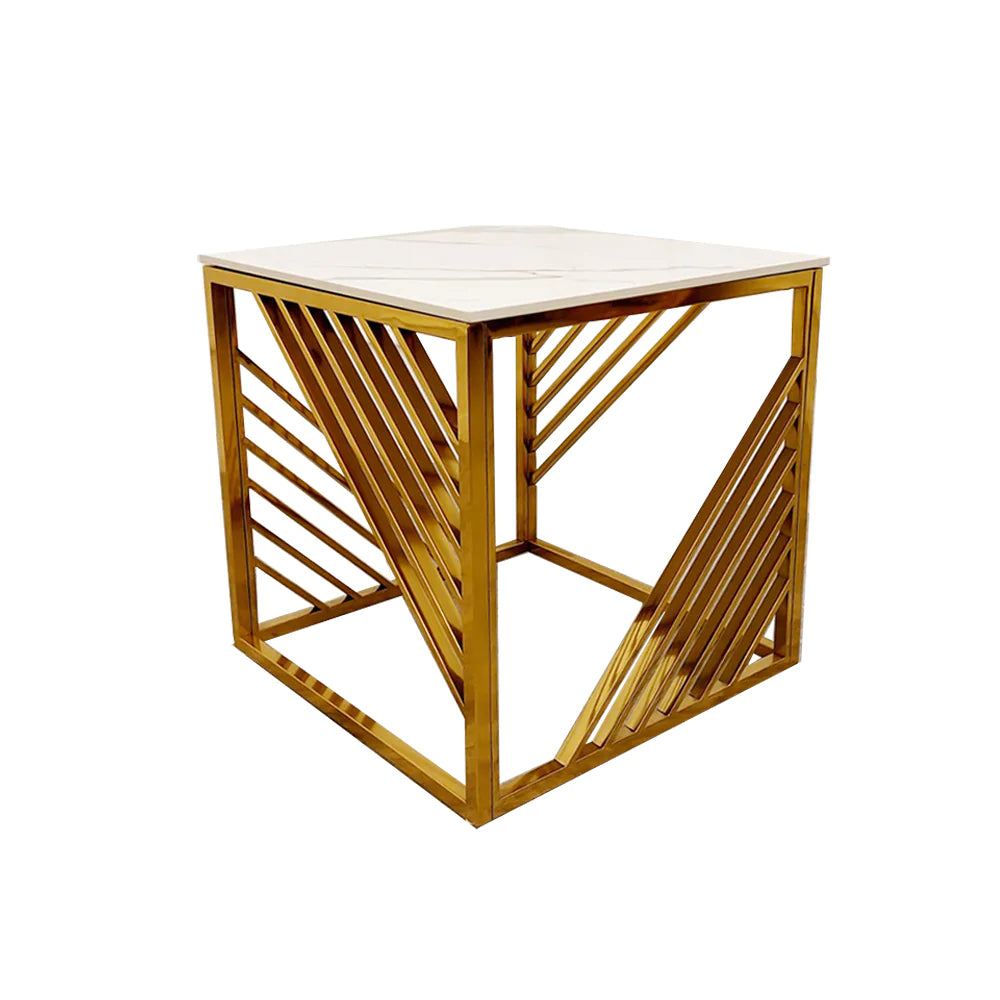 Azure Gold Lamp Side Table with Polar White Sintered Top - Belmont Interiors