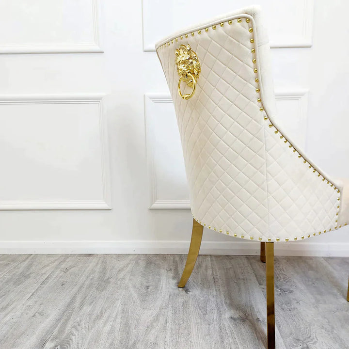 Louis 130cm Round Black/Gold Marble Gold Dining Table + Majestic Gold Lion Dining Chairs - Belmont Interiors