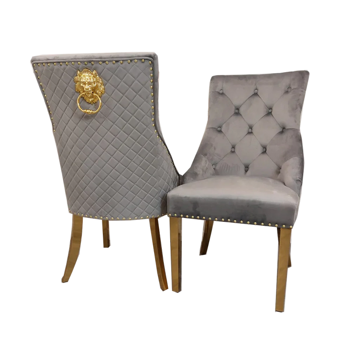 Louis 130cm Round Black/Gold Marble Gold Dining Table + Majestic Gold Lion Dining Chairs - Belmont Interiors