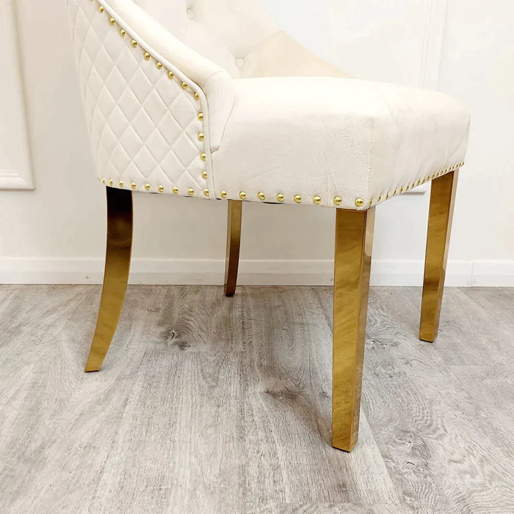 Louis 130cm Round Black/Gold Marble Gold Dining Table + Majestic Gold Lion Dining Chairs - Belmont Interiors