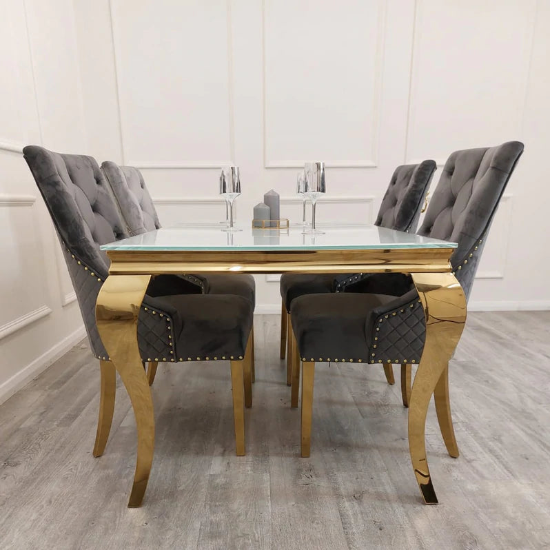 Louis 180cm Gold Dining Table With Marble Top - 4 Colours - Belmont Interiors