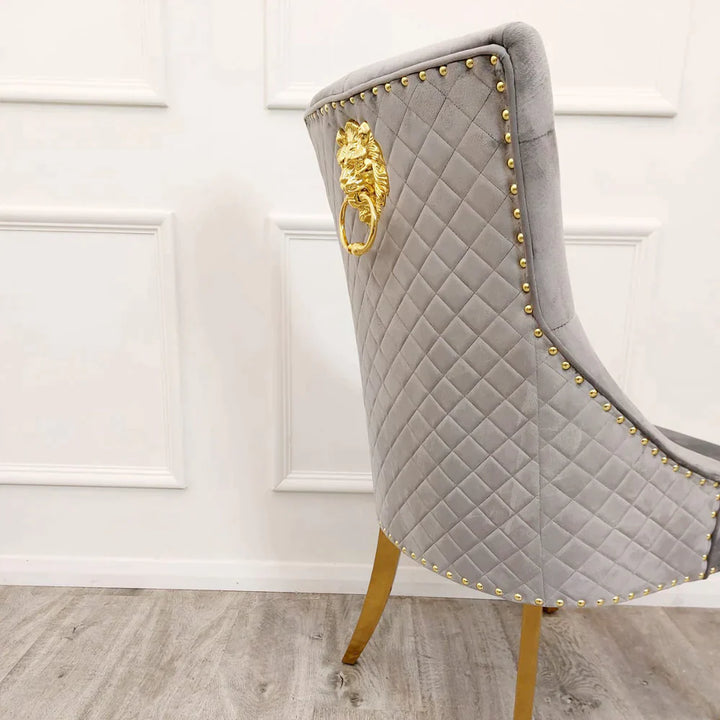 Louis 130cm Round Black/Gold Marble Gold Dining Table + Majestic Gold Lion Dining Chairs - Belmont Interiors