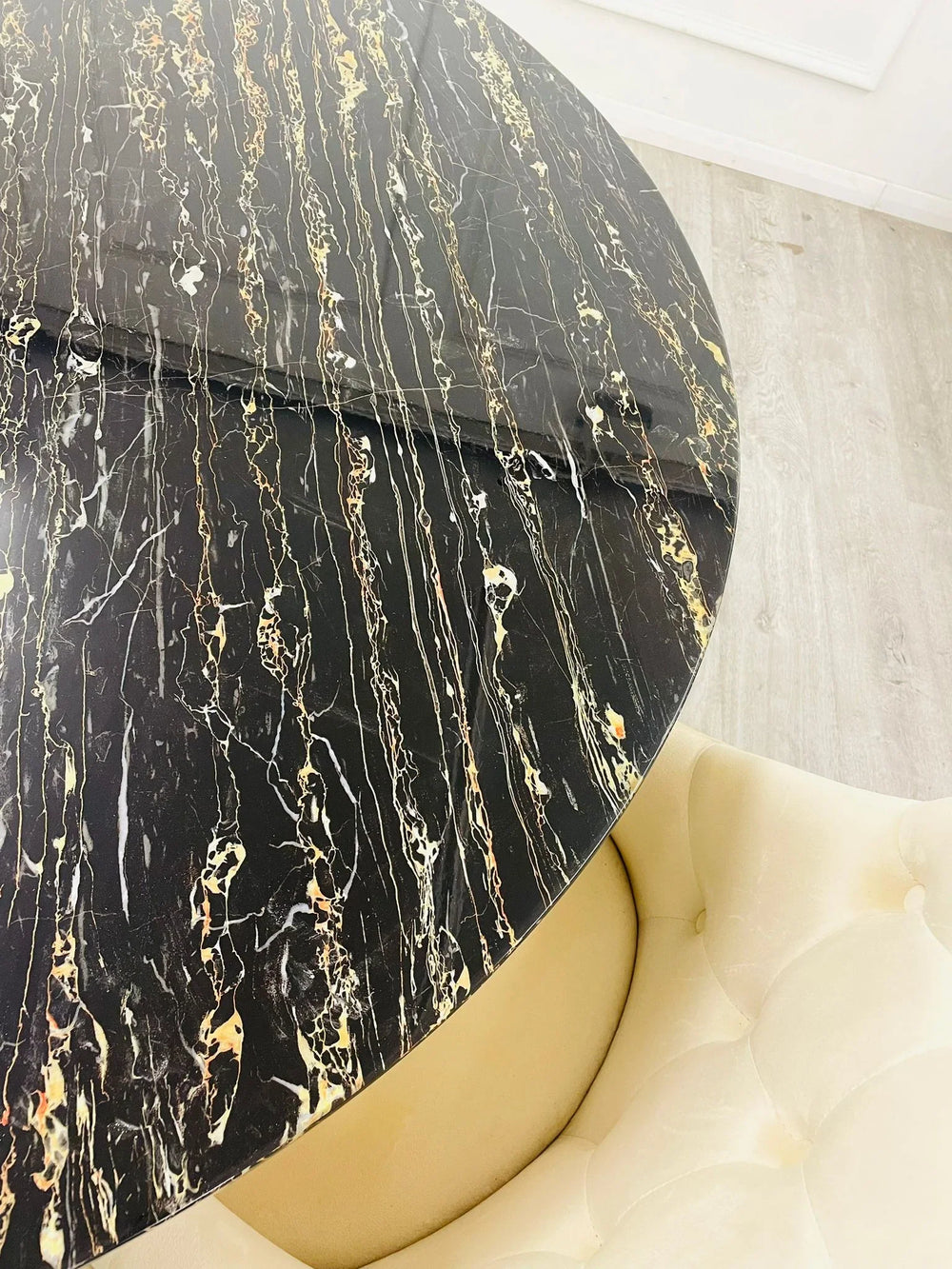 Louis 130CM Round Marble & Gold Dining Table - 5 Colours - Belmont Interiors