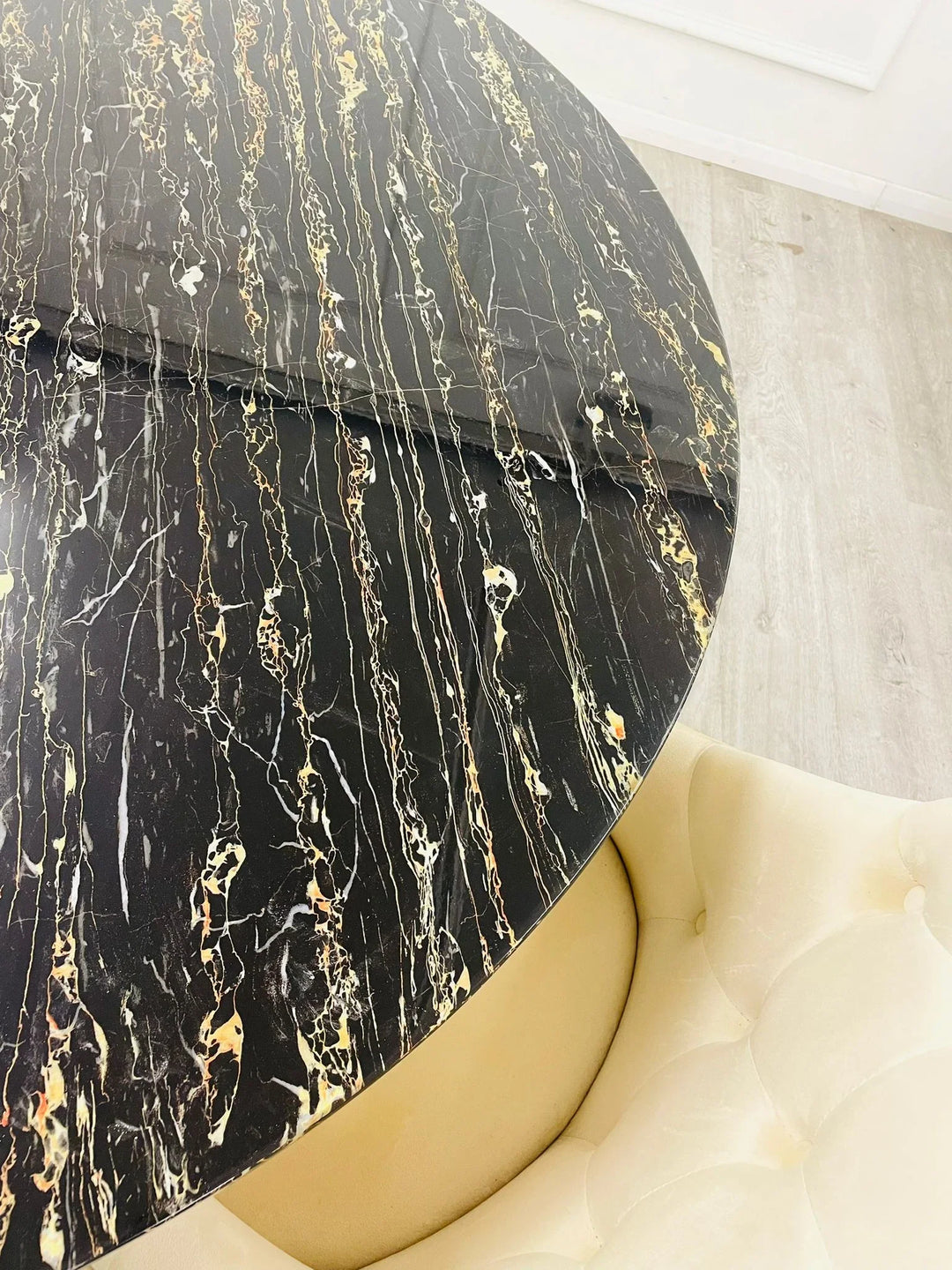 Louis 130CM Round Marble & Gold Dining Table - 5 Colours - Belmont Interiors