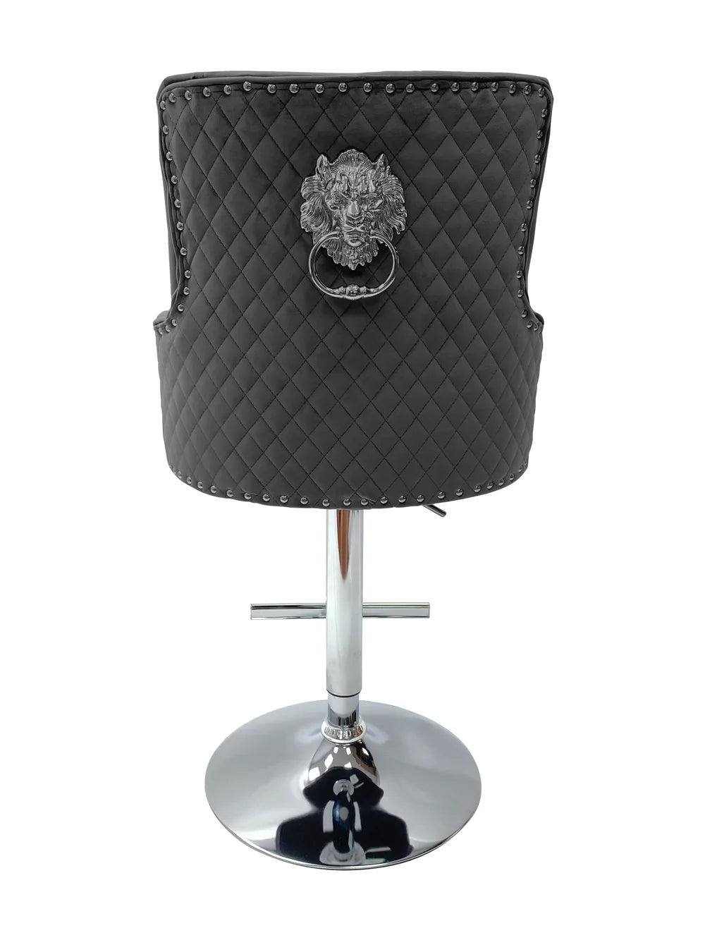 Majestic Grey Brushed Velvet Bar Stool With Lion Knocker - Belmont Interiors