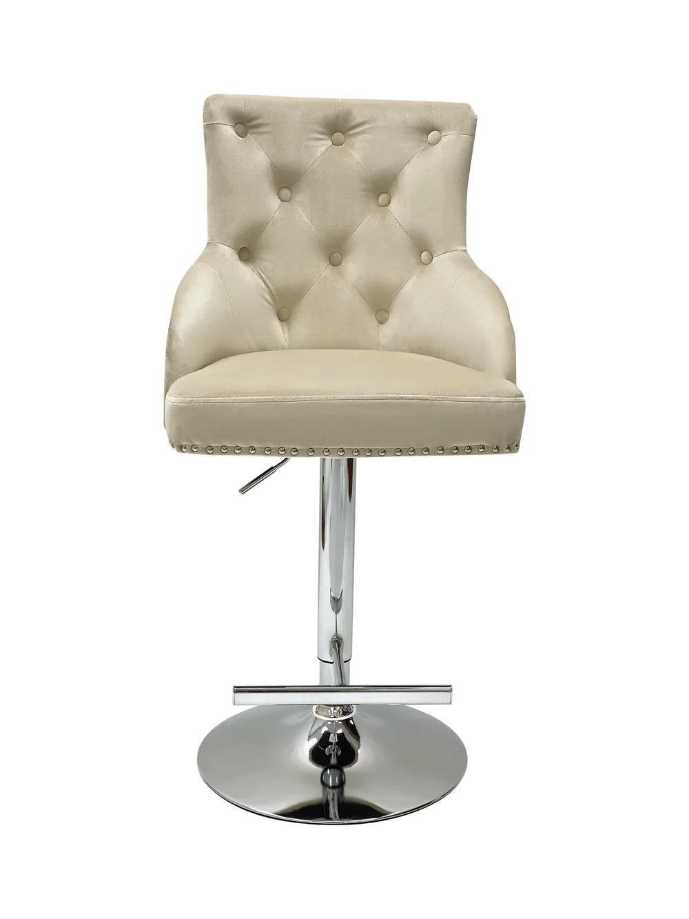 Majestic Mink Brushed Velvet Bar Stool With Lion Knocker - Belmont Interiors