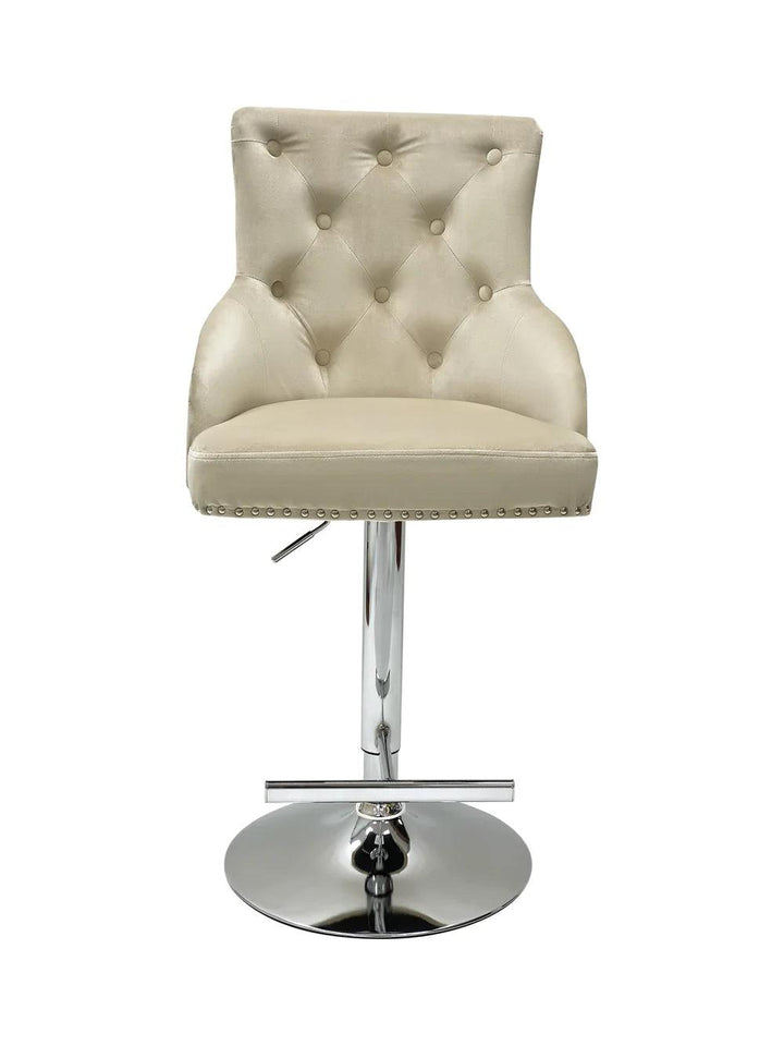 Majestic Mink Brushed Velvet Bar Stool With Lion Knocker - Belmont Interiors