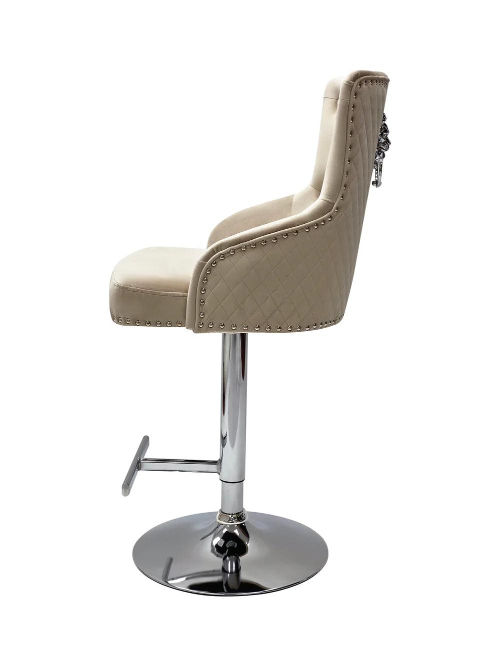 Majestic Mink Brushed Velvet Bar Stool With Lion Knocker - Belmont Interiors