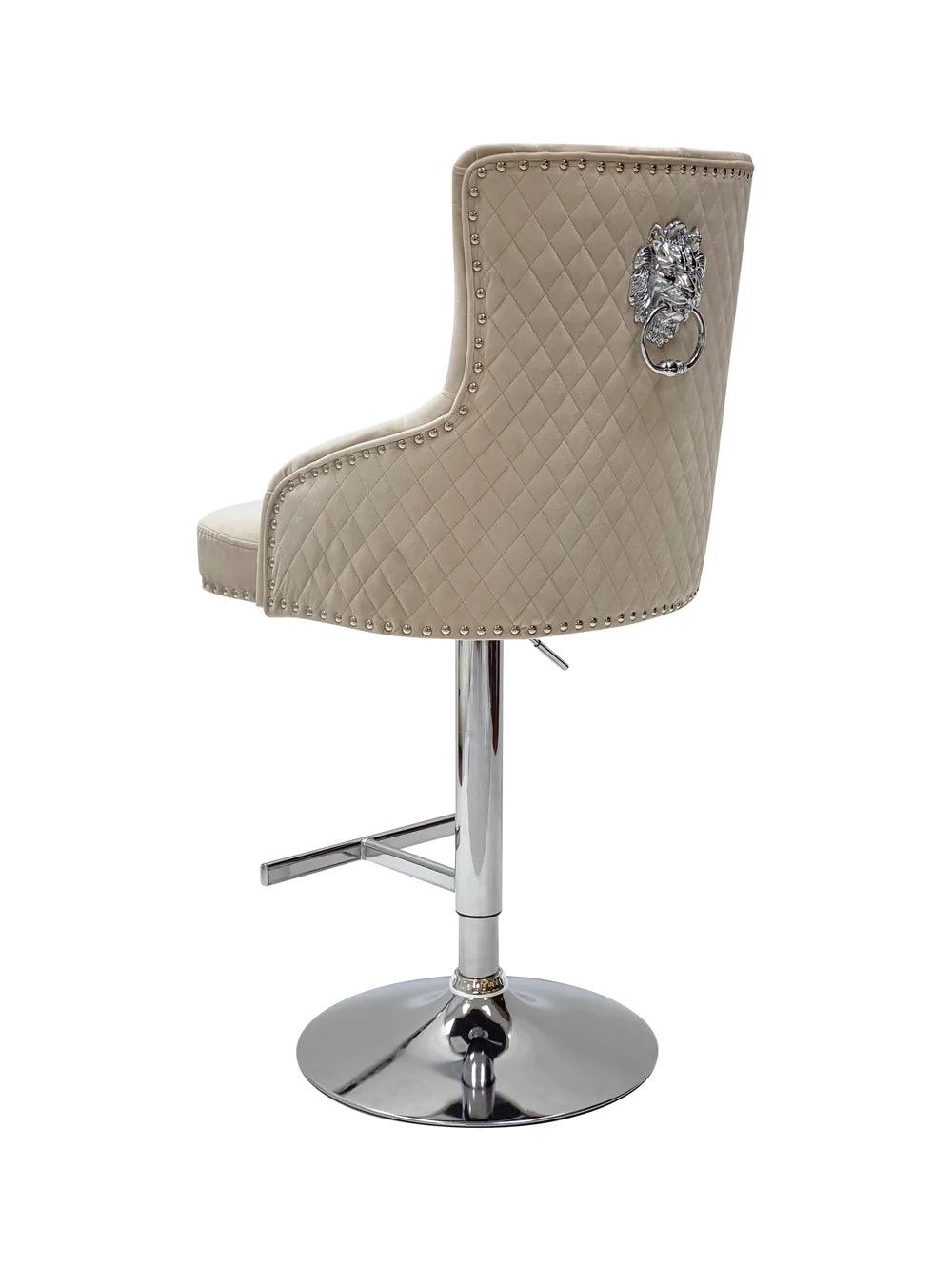 Majestic Mink Brushed Velvet Bar Stool With Lion Knocker - Belmont Interiors