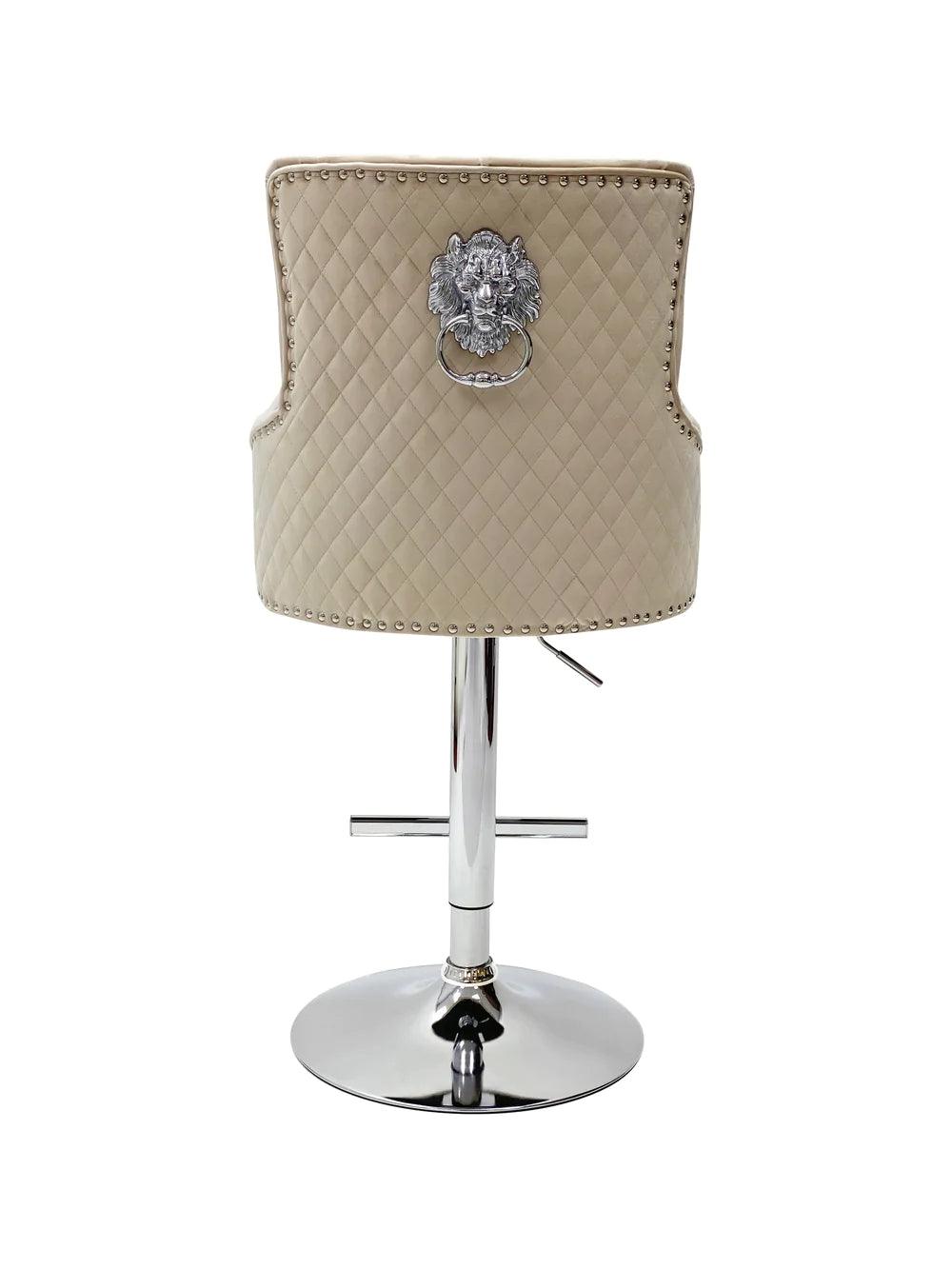 Majestic Mink Brushed Velvet Bar Stool With Lion Knocker - Belmont Interiors