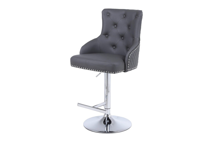 Majestic Grey PU Faux Leather Barstool With Lion Knocker-Bar Stools-ASR-Belmont Interiors