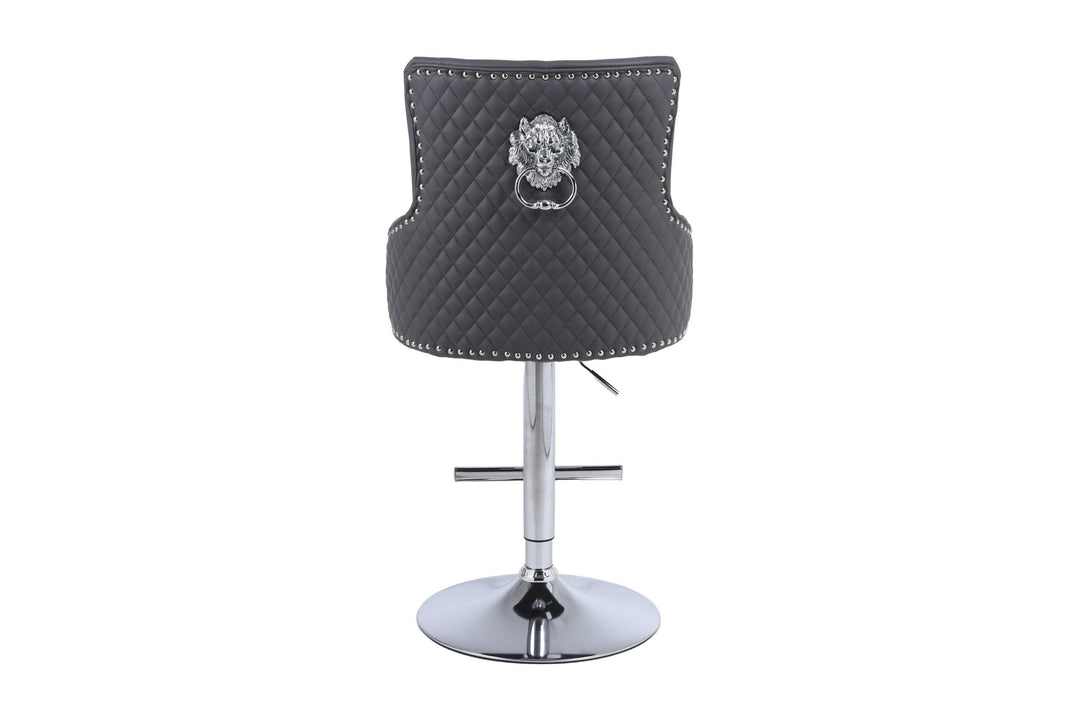 Majestic Grey PU Faux Leather Barstool With Lion Knocker-Bar Stools-ASR-Belmont Interiors