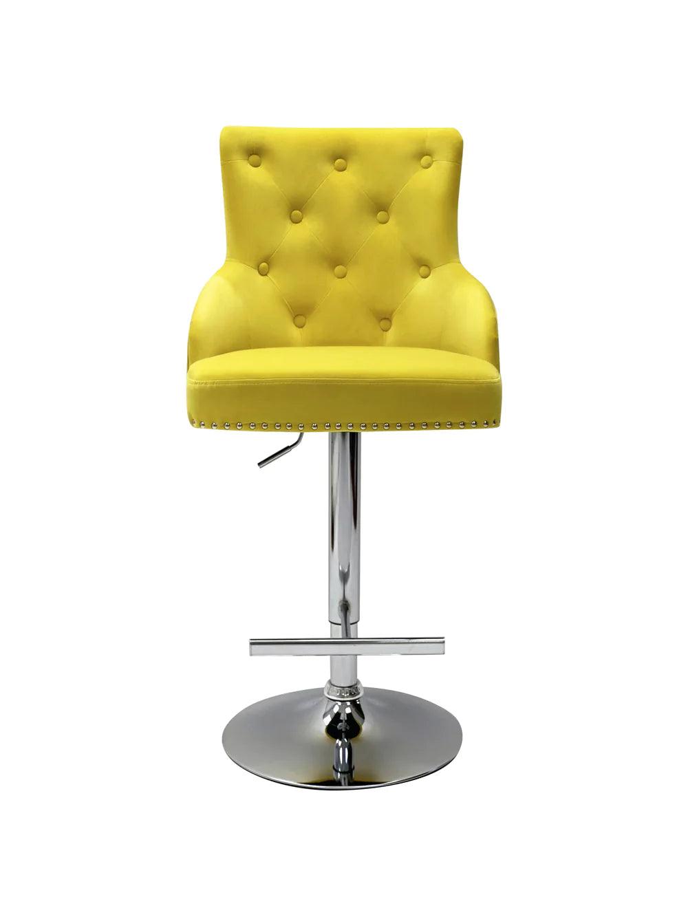 Majestic Mustard Brushed Velvet Bar Stool With Lion Knocker - Belmont Interiors