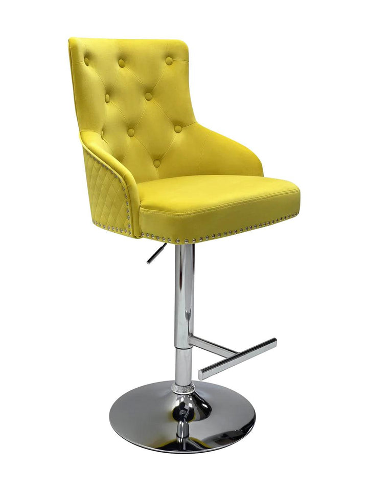 Majestic Mustard Brushed Velvet Bar Stool With Lion Knocker - Belmont Interiors
