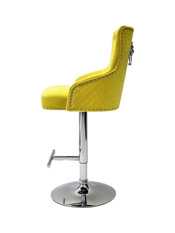 Majestic Mustard Brushed Velvet Bar Stool With Lion Knocker - Belmont Interiors
