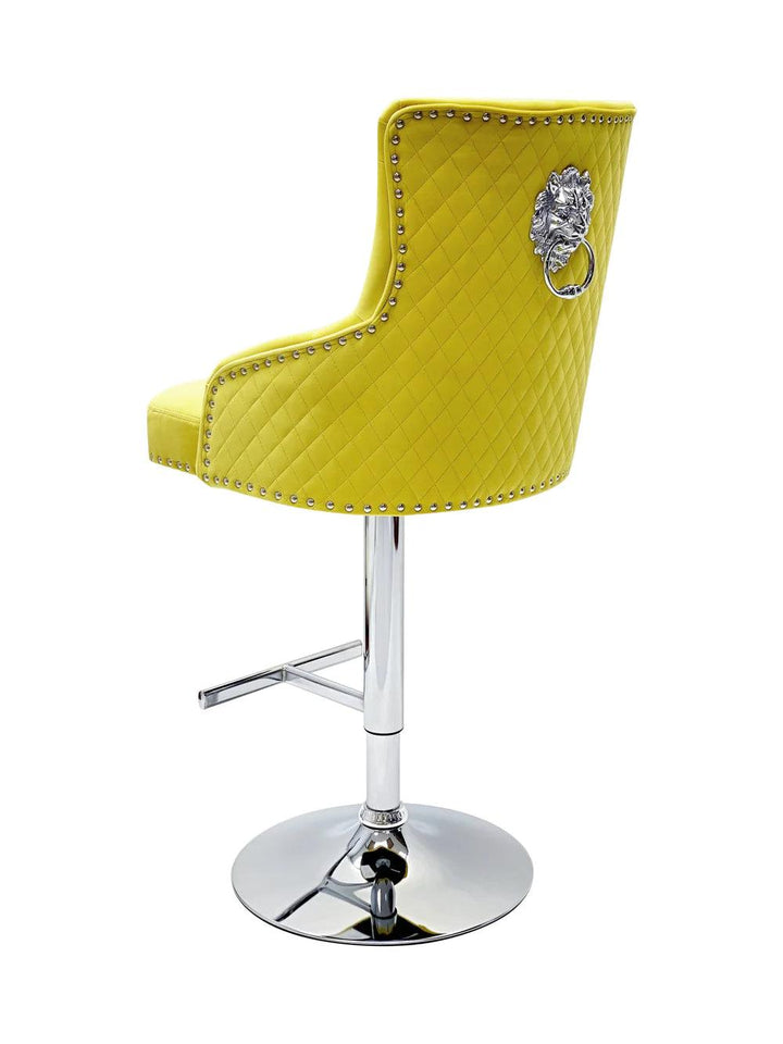 Majestic Mustard Brushed Velvet Bar Stool With Lion Knocker - Belmont Interiors